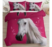 Srigzcaly Super King Duvet Cover Set Reversible Animal White Horse Butterflies, Ultra Soft Comfy Premium Microfiber Bedding Set - Pink Bedding Easy Care Boys Kids Quilt Covers with Pillowcase