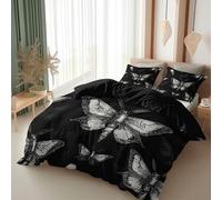Srigzcaly Super King Reversible Duvet Cover Sets - Brushed Microfiber - Ultrasoft Hypoallergenic Non Iron Gothic horror moth skull Bedding Set black With Pillow Cases and Zipper Closure