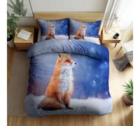 Srigzcaly Super King Size Animal natural snowy fox Duvet Cover Sets, Premium Brushed Microfiber Duvet Cover Ultrasoft Hypoallergenic Reversible 3 PCS, White Bedding Set With Zipper Closure