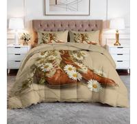 Srigzcaly Vintage Country Style Coverless Duvet Double Size 7.5 Tog - 200x 200cm White Daisy Floral Leather Boot Reversible Washable Quilt with 2 Pillowcases for Teen, Bedding Set for All Seasons