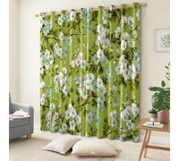Srigzcaly Vintage Floral Little White Blossoms Blackout Curtains for Bedroom living Room, 72 Inch Drop Curtains 2 Panels Set W 66 inch x L 72 inch Thermal Eyelet Drapes Light Green Window Treatments