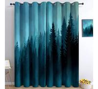 Srigzcaly Watercolor Misty Forest Blackout Curtains for Bedroom, 84 inch Drop Eyelet Curtains for Living Boys Room, Super Soft Thermal Insulated Window Drapes 2 Panels W36 x L84 Inch, Blue Green