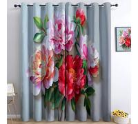 Srigzcaly Watercolor Peony Plants Flowers Blackout Curtains for Bedroom, 72 inch Drop Eyelet Curtains for Living Boys Room, Super Soft Thermal Insulated Window Drapes 2 Panels W66 x L72 Inch, Gray
