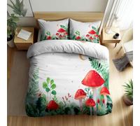 Srigzcaly Watercolour plant mushroom Duvet Cover Set Double, 3 Pcs Soft Quilt Cover with Zipper for Teens Kids Boys, Girls Adult Women, Durable Reversible Microfiber Bedding (White, 200 x 200 cm)