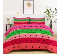 Srigzcaly Watermelon Gradient Stripe Single Duvet Red Coverless Duvet 10.5 Tog, Soft & Breathable Reversible Quilt With 2 Pillowcases, Machine Washable Comforter for Adults Kids
