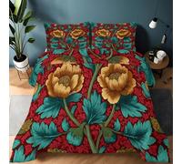 Srigzcaly William Morris Coverless Duvet Double 10.5 Tog | Reversible Plant Flower Comforter with 2 Pillowcases, Lightweight and Warm All Season Quilt 200 x 200cm