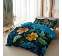 Srigzcaly William Morris Floral Plants Duvet Cover Blue Soft Brushed Microfiber Duvet Cover Set with 2 Pillow Case, Reversible Bedding Sets with Zipper Closure (Super King 260 x 220 cm)