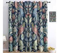 Srigzcaly William Morris Style Strawberry Thief Blackout Curtains for Bedroom, Thermal Insulated Curtain 72 Inch Drop Noise Reduction Eyelet Drapes for Living Room, W66 x L72 Inch, Navy, 2 Panels