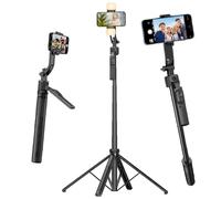 SRIKEKL Auto Face Tracking Tripod, 71" Motion Sensor Phone Stand, No App, Gesture Control, 360° Rotation,Smart Selfie Stick Tripods for Content Creator Vlog Live Stream Video (With Fill Lights)