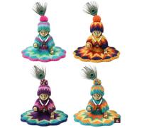 Srimaa Ventures Pack of 4 Soft Feather Wool Winter Poshak Size 0-1 No for Bal Gopal Idol || Handknitted Laddu Gopal Shiny Woolen Dress with Cap for Laddu Gopal, Thakur Ji Idol