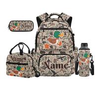 Sriogotsuo 4 Piece Kids School Backpack Set, 17 Inch Large Capacity Backpack with Lunch Bag, Pencil Case, 1-custom Duck Camo, L, Large Capacity