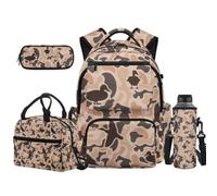 Sriogotsuo 4 Piece Kids School Backpack Set, 17 Inch Large Capacity Backpack with Lunch Bag, Pencil Case, Flying Duck, L, Large Capacity