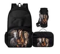 Sriogotsuo Kids Backpack Set 3Pcs 17 Inch School Backpack with Lunch Bag and Water Bottle Holder, Wild Horse, One Size, Daypack Backpacks