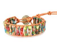 Sriomu 7 Chakra Bracelets for Women Handmade Natural Jasper Stone & with Real Leather Strand Healing Bead Bracelet Women Men Boho Friendship Jewelry, One Size, Emperor's Stone, no gemstone