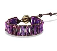 Sriomu 7 Chakra Bracelets for Women Handmade Natural Jasper Stone & with Real Leather Strand Healing Bead Bracelet Women Men Boho Friendship Jewelry, One Size, Emperor's Stone, no gemstone