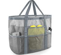 SRISE Mesh beach bag - Large beach tote bag for family beach bag for toys & vacation Essential, Grey, L, Modern