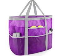 SRISE Mesh Beach Bag - Large Beach Tote Bag for Family Beach Bag for Toys & Vacation Essentials, Purple, L, Fashion