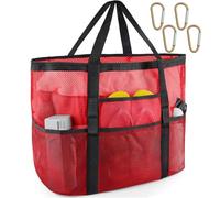SRISE Mesh Beach Bag - Large Beach Tote Bag for Family Beach Bag for Toys & Vacation Essentials, Red, L, Fashion