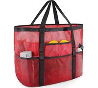 SRISE Mesh Beach Bag - Large Tote Bag for Family, Toys & Vacation Essentials, Red, L, Stylish
