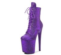 SRIWTDX Women's Sexy Snakeskin High Heels, 7.8In Platform Stiletto Low-Top Boots, 20Cm Exotic Heel Pole Dance Ankle Shoes,Purple,6 UK