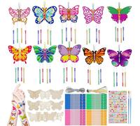SRIZIAN 10 Pack Butterfly Wind Chime Kit for Kids, Make Your Own Butterfly Wind Chime Kit DIY Coloring Wooden Craft for Girls Birthday Wood Ornaments