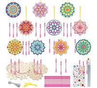 SRIZIAN 10 Pack Mandala Wind Chime Kit for Kids,Mandala Wind Chime Kit DIY Make Your Own Blank Wooden Crafts to Paint for Kids Party Decoration