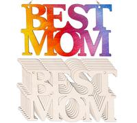 SRIZIAN 10Pcs Best Mom Unfinished Wood Craft, Mother’s Day Wooden Ornaments to Paint DIY Blank Mom Signs for Birthday Party Decoration