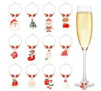 SRIZIAN 12Pcs Christmas Wine Glass Charms, Christmas Tree Snowflake Snowman Style Wine Glass Markers Wine Glass Identification Tags for Stem Glasses Party Decorations