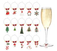 SRIZIAN 15Pcs Christmas Wine Glass Charms, Christmas Tree Snowflake Snowman Style Wine Glass Markers Wine Glass Identification Tags for Stem Glasses Party Decorations