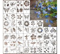 SRIZIAN 50 Pcs Flower Painting Stencils Reusable, Flower Stencils for Painting on Wood and Canvas Sunflower Leaf Rose Bee Bird Stencil for Crafts and Home Decor