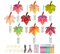 SRIZIAN 9PCS Maple Leaf Wind Chimes Kit for Kids，DIY Blank Wooden Crafts for Painting Unfinished Fall Autumn Wooden Hanging Ornament for Indoor Outdoor Thanksgiving Day Party Decoration