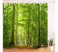 SRJ2018 Woodland Decor Shower Curtain Set Deciduous Forest in Summertime Foliage Sunlight Romantic Holidays Scenics Bathroom Accessories 180x180CM Green Yellow