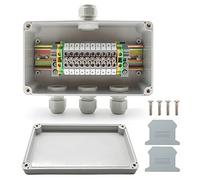SRJQXH IP66 Waterproof Junction Box, 1 in 3 Out with UK/ MBKK2.5 Terminals, DIN Rail Terminal Block Kit, Crimp Connector and Ground Block end