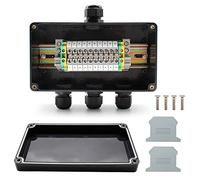 SRJQXH IP66 Waterproof Junction Box, 1 in 3 Out with UK/ MBKK2.5 Terminals, DIN Rail Terminal Block Kit, Crimp Connector and Ground Block end (Black)