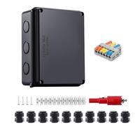SRJQXH Waterproof Junction Box, 150 x 110 x 70 mm Weatherproof Electrical Box, Black IP65 Junction Box, Ø 6-12 mm, with Terminals and Mounting Accessories for Basements, Garages