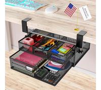 SRJZMLY Under Desk Drawer Organizer No Drill Metal Under Desk Storage Drawer Container 2 Slide Out Cabinet Drawer Suitable for Home And Office (Medium)