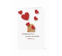 SRK store Handmade Mum Greeting Card - Sending You Love on Your Special Day - Heart & Envelope Design - Birthday, Mother’s Day or Thank You Card for Mum - With Kraft Envelope