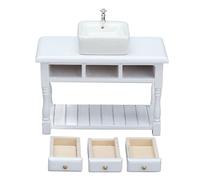 Srliya 1:12 Doll House Miniature Bathroom Set White Wash Basin Table Birch Wood Ceramic Accessories