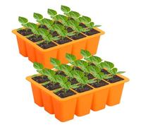 Srliya 12 Cell Seed Trays for Seedlings Reusable, Silicone Seedling Pots Plant Seed Starter Tray, Mini Greenhouse Germination Trays for Seeds Growing Starting (orange)