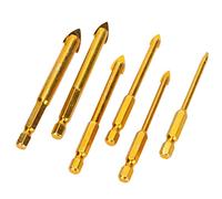 Srliya 6Pcs Masonry Drill Bits Set Golden Carbon Steel YG6 Alloy Glass Drills Bit 1/4in Hex Shank