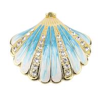 Srliya Hand Painted Trinket Box Enamel Vintage Hinged Metal Jewelry Organizer Decorative Sea Shell Treasure Box Home Decor Blue