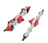 Srliya Metal Front Rear Axle Set, Upgrade Parts Made of High Aluminum Alloy Material, Beautiful Corrosion Resistance and Wear Resistance, Suitable for MN D90 D91 99S FJ45 RC Truck (Silver Red)