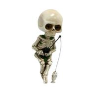 Srliya Small Fishing Skeleton Statue, Resin Handcrafted Cute Decor for Garden Yard Landscape with Mystical