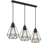 SRM, Vintage Metal 3 Head Light Industrial Pendant Wire Cage Shade, Lamp Cage Hanging Ceiling Light E27 Holder Fitting with 50cm Ceiling Plate indoor light sets with Bulbs (Style 1)