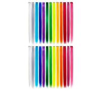 SRMAN 26 Pcs Colored Colorful Clip in Hair Extensions 55cm Straight Synthetic Hairpieces, Rainbow