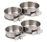 SRMAN 4-Pack Bird Parrot Feeding Cups with Clamp Stainless Steel Food Water Bowls Dish Feeder for Cockatiel, Conure, Budgies