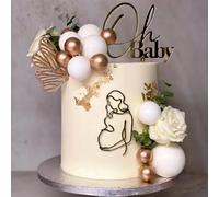 SRMIRO 2 PCS Pregnant Lady Cake Topper Decoration Acrylic Pregnancy Oh Baby Cake Topper Gold Baby Shower Birthday Cake Decoration Mother's Day Party Supplies, A-PL03