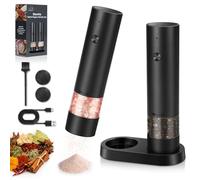 srml Rechargeable Electric Salt and Pepper Grinder Set with 4 Adjustable Coarseness, USB-C Automatic Pepper Mill Spice Grinder with Ceramic Grinding Core, Dust Cover and Base for Home Kitchen BBQ