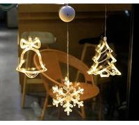 Srn Christmas Decorations, 3 Pack Jingle Bell, Tree, Snowflake Lights with Suction Cup, Timer Function Lights for Xmas Window & Indoor/Outdoor Decoration