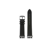 Srndsydak 21mm Stainless steel Adapter Thin Cowhide Watch band Fit for Swatch yvs420 yvs454 yvs451 yvs400(Black-black pin buckle)